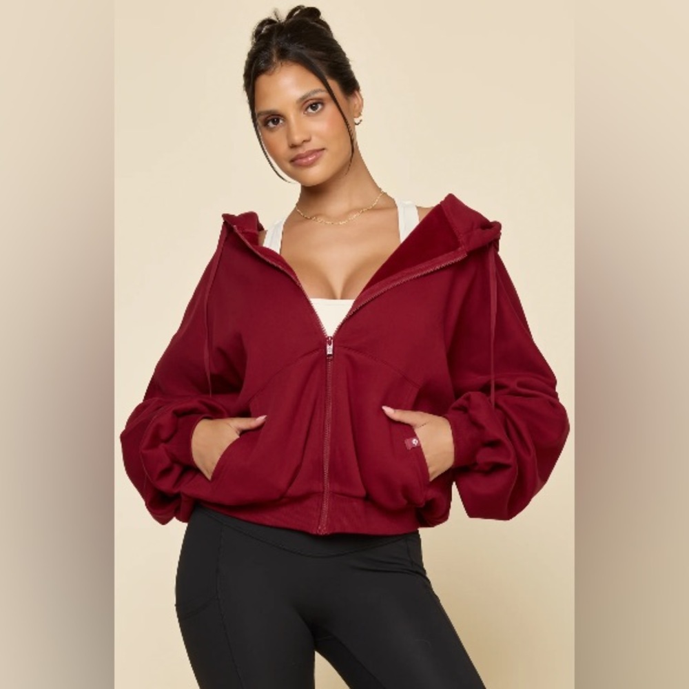 POPFLEX Women's Burgundy Zip-Up Hoodie